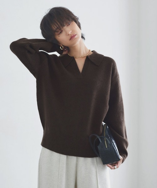 RASW(ラス)の「ウールミックススキッパーポロニット(ニット/セーター・レディース・ブラウン/杢グレー・L/M)」の19枚目の写真
