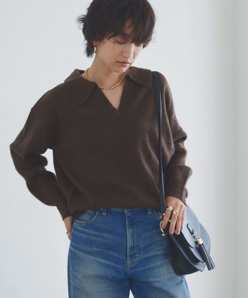 RASW(ラス)の「ウールミックススキッパーポロニット(ニット/セーター・レディース・ブラウン/杢グレー・L/M)」の16枚目の写真