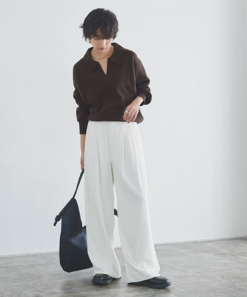 RASW(ラス)の「ウールミックススキッパーポロニット(ニット/セーター・レディース・ブラウン/杢グレー・L/M)」の13枚目の写真