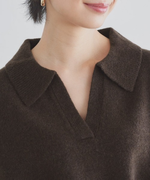 RASW(ラス)の「ウールミックススキッパーポロニット(ニット/セーター・レディース・ブラウン/杢グレー・L/M)」の4枚目の写真