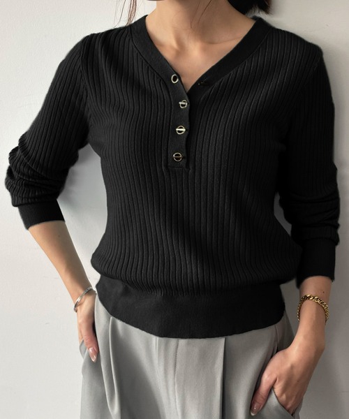 Ampirula(アンピルーラ)の「ニット 長袖 リブニット Vネック トップス プルオーバー 秋 冬 秋冬 レディース(ニット/セーター・レディース・アイボリー/レッド/ホワイト/ブルー/ブラック・FREE)」の16枚目の写真