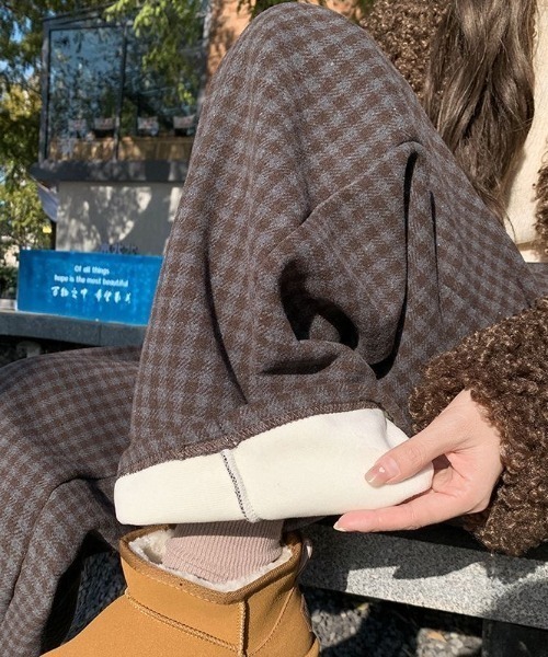 ViViDAY（ビビデー）の「裏起毛チェック柄スウェットパンツ（スウェットパンツ・レディース・ブラウン/ダークグレー・M）」の9枚目の写真