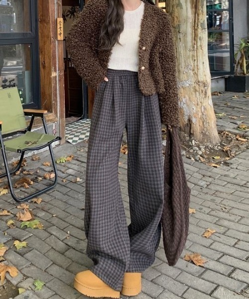ViViDAY（ビビデー）の「裏起毛チェック柄スウェットパンツ（スウェットパンツ・レディース・ブラウン/ダークグレー・M）」の13枚目の写真