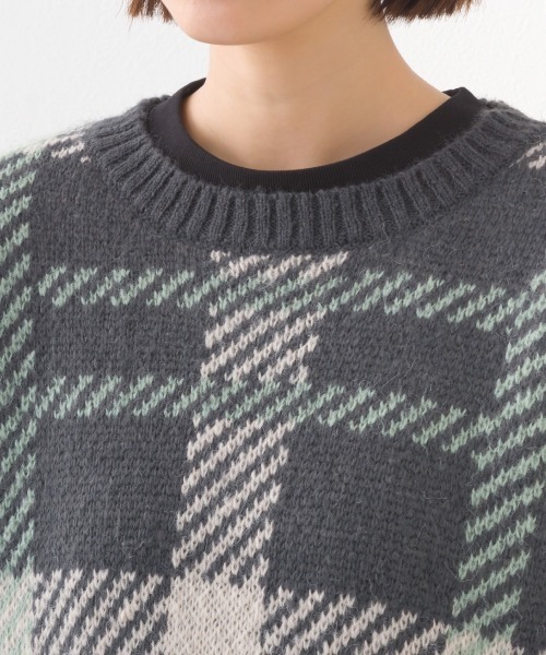OMNES（オムネス）の「チェック柄シャギー オーバーサイズボリューム袖ニット（ニット/セーター・レディース・ネイビー系/グレー系その他・FREE）」の15枚目の写真