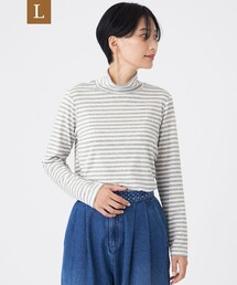 【L】【ウォッシャブル】ハーフミラノリブボーダーハイネックプルオーバー