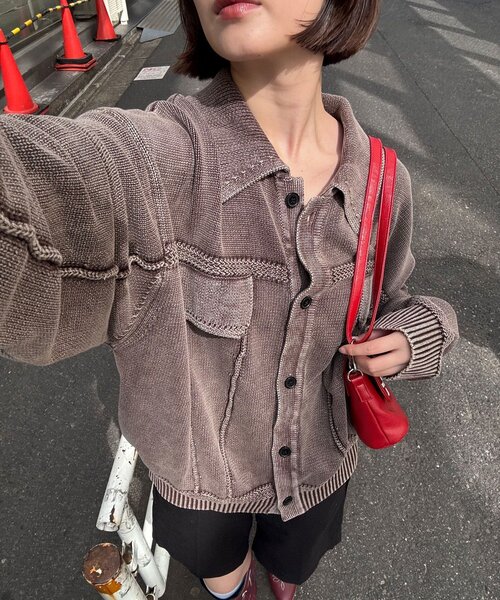 CIAOPANIC(チャオパニック)の「ヴィンテージライクニットジャケット(カーディガン/ボレロ・レディース・カーキ/チャコールグレー/ブラウン・LARGE/MEDIUM)」の1枚目の写真