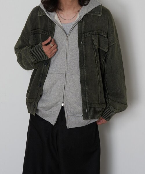 CIAOPANIC(チャオパニック)の「ヴィンテージライクニットジャケット(カーディガン/ボレロ・レディース・カーキ/チャコールグレー/ブラウン・LARGE/MEDIUM)」の3枚目の写真