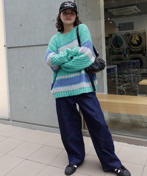 CORNERS（コーナーズ）の「マルチボーダーポコポコ袖ニット（ニット/セーター・レディース・チャコールグレー/ブルー/ベージュ/ミント・FREE）」の15枚目の写真