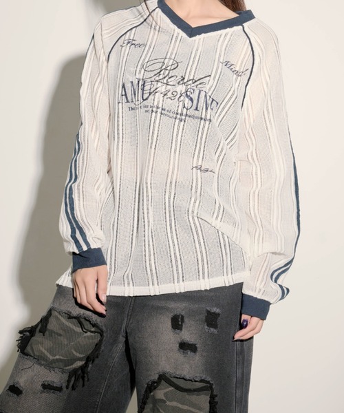 .KOM（ドットコム）の「『.KOM/ドットケーオーエム』ラインラグラン長袖Tシャツ【GC】（Tシャツ/カットソー・レディース・ブラック/ホワイト・FREE）」の2枚目の写真