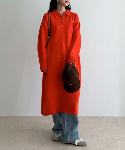 fredy emue（フレディエミュ）の「FR刺繍衿付きニットワンピース（ワンピース・レディース・オレンジ/ネイビー/グレー・38）」の3枚目の写真