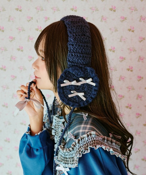 セール】【クティールとレトロ】リボンたっぷりハートイヤーマフ