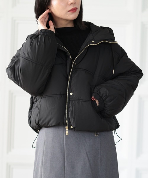 Ruwan yu(ルワンユー)の「ショート丈フード付き中綿ブルゾン【大きいサイズ対応】(ダウンジャケット/コート・レディース・ブラック・L/LL/3L/4L)」の15枚目の写真