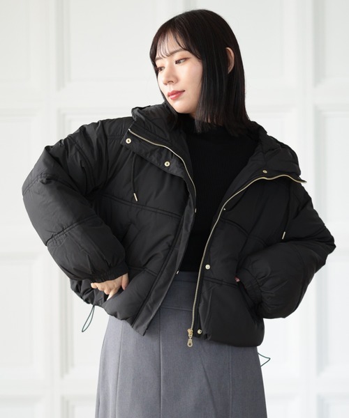 Ruwan yu(ルワンユー)の「ショート丈フード付き中綿ブルゾン【大きいサイズ対応】(ダウンジャケット/コート・レディース・ブラック・L/LL/3L/4L)」の19枚目の写真