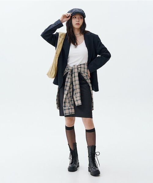 CRANK（クランク）の「ヘリンボーンオーバーサイズブレザー_ネイビー（テーラードジャケット・レディース・その他・FREE）」の6枚目の写真