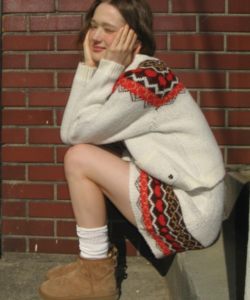 RONRON(ロンロン)の「HEART NORDIC ZIP UP CROP CARDIGAN IVORY(カーディガン/ボレロ・レディース・その他・FREE)」の1枚目の写真