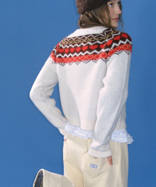 RONRON(ロンロン)の「HEART NORDIC ZIP UP CROP CARDIGAN IVORY(カーディガン/ボレロ・レディース・その他・FREE)」の5枚目の写真