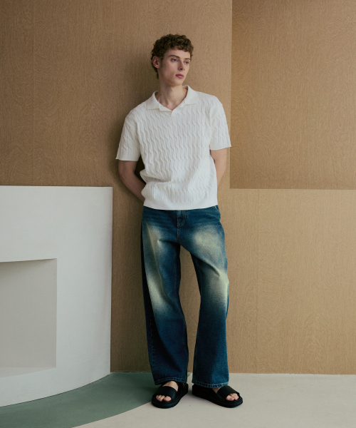 NODU（ノードユー）の「シックスケーブルカラー半袖ニット[アイボリー]（ポロシャツ・メンズ・その他・MEDIUM/LARGE）」の3枚目の写真