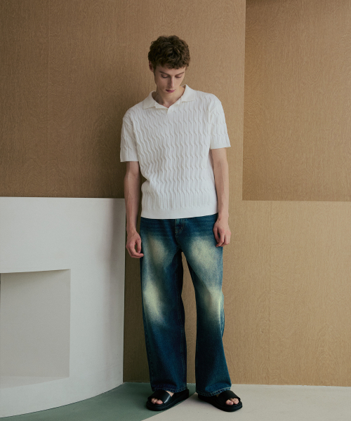 NODU（ノードユー）の「シックスケーブルカラー半袖ニット[アイボリー]（ポロシャツ・メンズ・その他・MEDIUM/LARGE）」の4枚目の写真