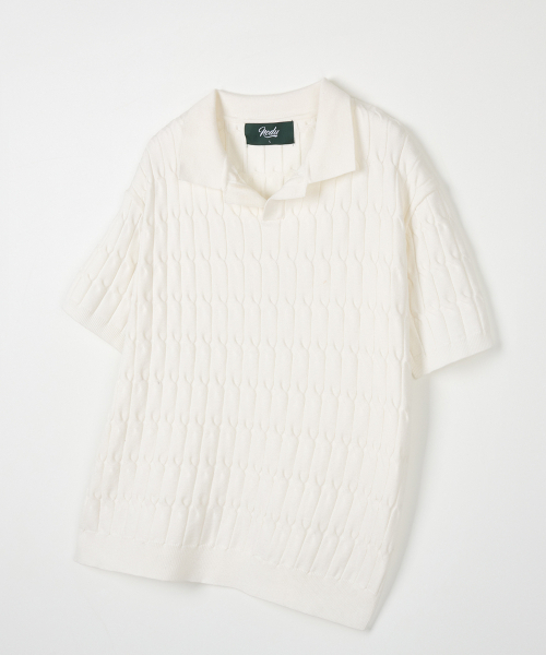 NODU（ノードユー）の「シックスケーブルカラー半袖ニット[アイボリー]（ポロシャツ・メンズ・その他・MEDIUM/LARGE）」の5枚目の写真