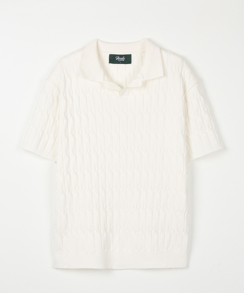 NODU（ノードユー）の「シックスケーブルカラー半袖ニット[アイボリー]（ポロシャツ・メンズ・その他・MEDIUM/LARGE）」の6枚目の写真
