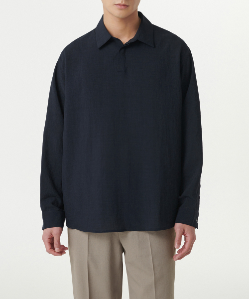 MUSINSA STANDARD（ムシンサスタンダード）の「リラックスドリネンライクトゥニックシャツ[ネイビー]（シャツ/ブラウス・メンズ・その他・MEDIUM/LARGE/X-LARGE/XX-LARGE）」の2枚目の写真