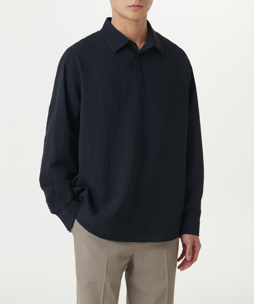 MUSINSA STANDARD（ムシンサスタンダード）の「リラックスドリネンライクトゥニックシャツ[ネイビー]（シャツ/ブラウス・メンズ・その他・MEDIUM/LARGE/X-LARGE/XX-LARGE）」の3枚目の写真