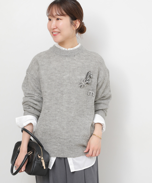 ブローチ付き］ブローチセットプルオーバー（ニット/セーター