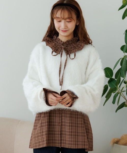 flower（フラワー）の「フラッフィーシャギーニット（ニット/セーター・レディース・アイボリー/ピンク/ベージュ・FREE）」の2枚目の写真