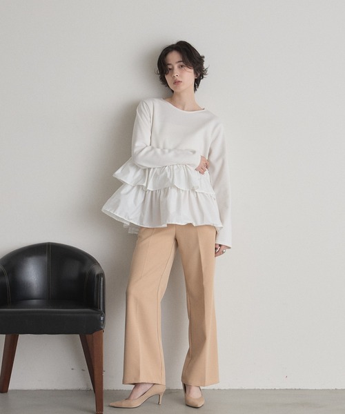 &. NOSTALGIA（アンドドットノスタルジア）の「ダブルティアードトップス（Tシャツ/カットソー・レディース・オフホワイト/ブラック・M）」の4枚目の写真