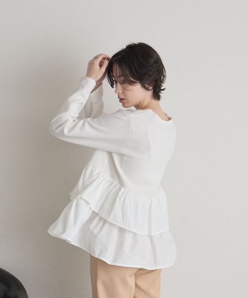 &. NOSTALGIA（アンドドットノスタルジア）の「ダブルティアードトップス（Tシャツ/カットソー・レディース・オフホワイト/ブラック・M）」の5枚目の写真