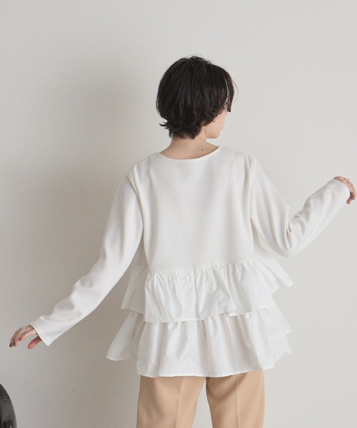 &. NOSTALGIA（アンドドットノスタルジア）の「ダブルティアードトップス（Tシャツ/カットソー・レディース・オフホワイト/ブラック・M）」の6枚目の写真