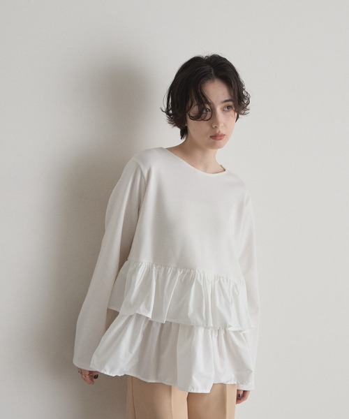 &. NOSTALGIA（アンドドットノスタルジア）の「ダブルティアードトップス（Tシャツ/カットソー・レディース・オフホワイト/ブラック・M）」の7枚目の写真
