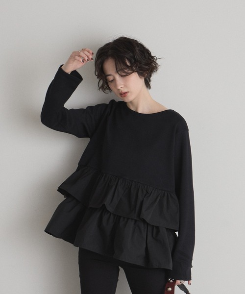 &. NOSTALGIA（アンドドットノスタルジア）の「ダブルティアードトップス（Tシャツ/カットソー・レディース・オフホワイト/ブラック・M）」の11枚目の写真