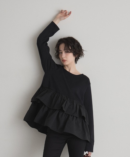 &. NOSTALGIA（アンドドットノスタルジア）の「ダブルティアードトップス（Tシャツ/カットソー・レディース・オフホワイト/ブラック・M）」の15枚目の写真