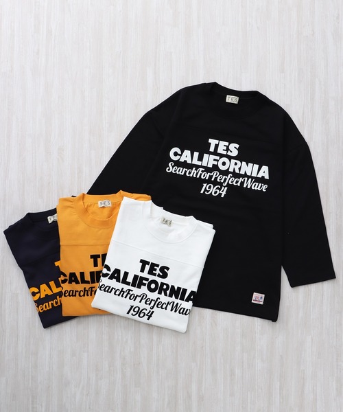 The Endless Summer（エンドレスサマー）の「TES CALIFORNIA FOOT BALL T-SHIRT 9SLEEVE / フットボールTシャツ  ９分袖（Tシャツ/カットソー・メンズ・ホワイト/イエロー/ネイビー/ブラック・SMALL/MEDIUM/LARGE/X-LARGE）」の5枚目の写真
