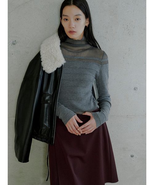 MIESROHE（ミースロエ）の「【MASH BLACK FRIDAY限定】シアー切り替えRIBタートルNT（ニット/セーター・レディース・ブラック/ライトブルー/グレー/ホワイト・F）」の3枚目の写真