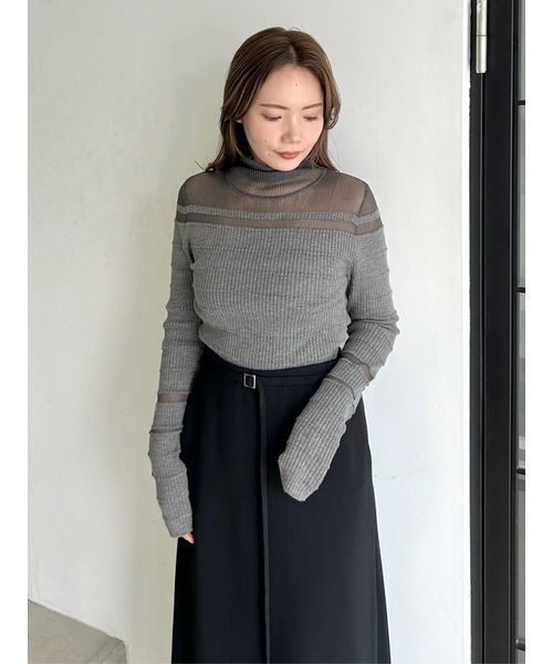 MIESROHE（ミースロエ）の「【MASH BLACK FRIDAY限定】シアー切り替えRIBタートルNT（ニット/セーター・レディース・ブラック/ライトブルー/グレー/ホワイト・F）」の5枚目の写真
