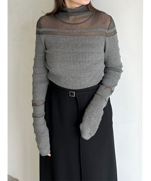 MIESROHE（ミースロエ）の「【MASH BLACK FRIDAY限定】シアー切り替えRIBタートルNT（ニット/セーター・レディース・ブラック/ライトブルー/グレー/ホワイト・F）」の6枚目の写真