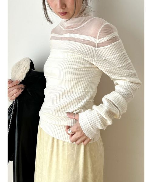 MIESROHE（ミースロエ）の「【MASH BLACK FRIDAY限定】シアー切り替えRIBタートルNT（ニット/セーター・レディース・ブラック/ライトブルー/グレー/ホワイト・F）」の13枚目の写真