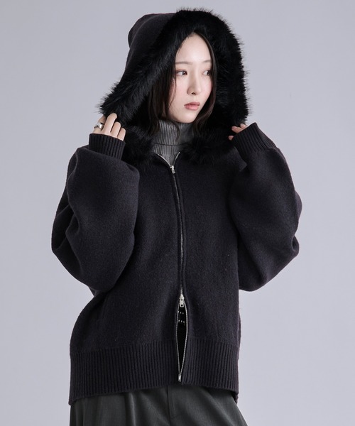 Ellno Loset（エルノロゼット）の「2wayファーフードニットパーカー（パーカー・メンズ・パープル/ブラック・LARGE/MEDIUM/SMALL）」の2枚目の写真