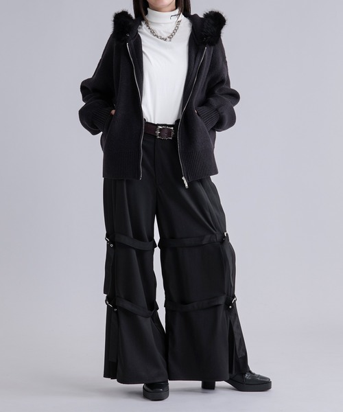 Ellno Loset（エルノロゼット）の「2wayファーフードニットパーカー（パーカー・メンズ・パープル/ブラック・LARGE/MEDIUM/SMALL）」の7枚目の写真