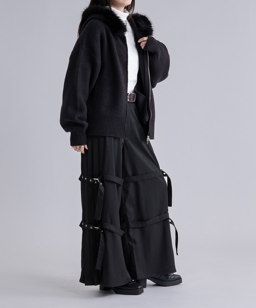 Ellno Loset（エルノロゼット）の「2wayファーフードニットパーカー（パーカー・メンズ・パープル/ブラック・LARGE/MEDIUM/SMALL）」の8枚目の写真