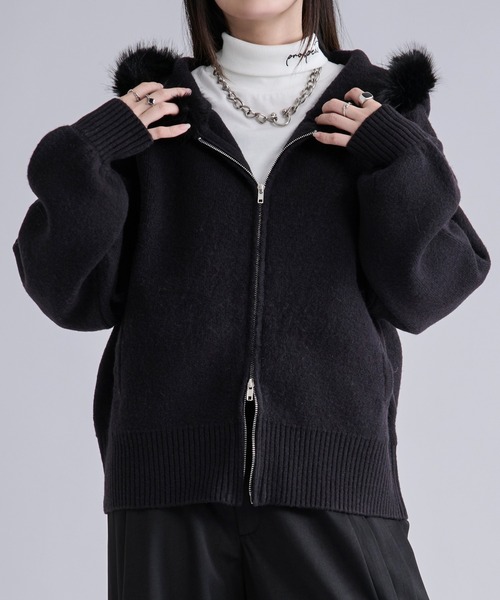 Ellno Loset（エルノロゼット）の「2wayファーフードニットパーカー（パーカー・メンズ・パープル/ブラック・LARGE/MEDIUM/SMALL）」の5枚目の写真