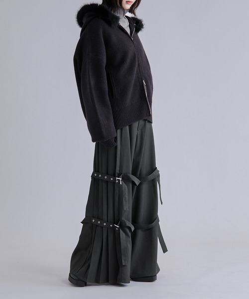 Ellno Loset（エルノロゼット）の「2wayファーフードニットパーカー（パーカー・メンズ・パープル/ブラック・LARGE/MEDIUM/SMALL）」の3枚目の写真