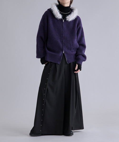 Ellno Loset（エルノロゼット）の「2wayファーフードニットパーカー（パーカー・メンズ・パープル/ブラック・LARGE/MEDIUM/SMALL）」の21枚目の写真