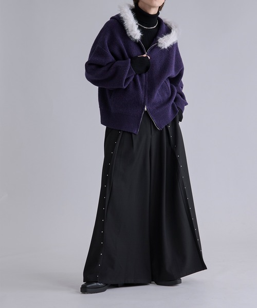 Ellno Loset（エルノロゼット）の「2wayファーフードニットパーカー（パーカー・メンズ・パープル/ブラック・LARGE/MEDIUM/SMALL）」の22枚目の写真