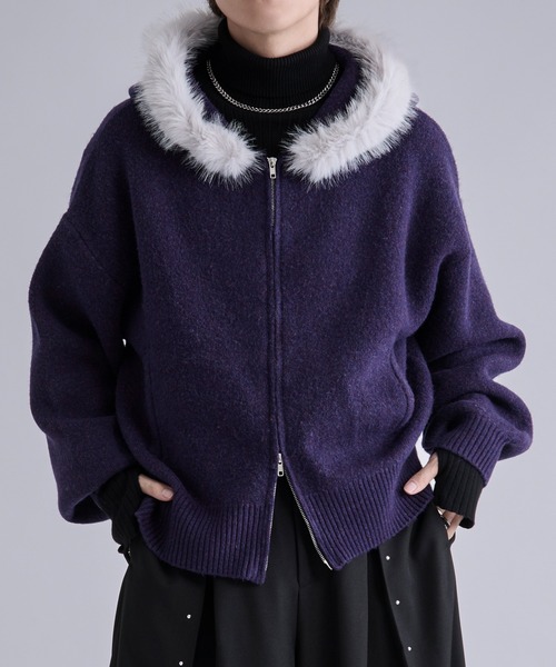 Ellno Loset（エルノロゼット）の「2wayファーフードニットパーカー（パーカー・メンズ・パープル/ブラック・LARGE/MEDIUM/SMALL）」の10枚目の写真