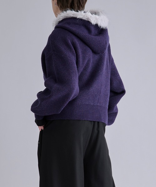 Ellno Loset（エルノロゼット）の「2wayファーフードニットパーカー（パーカー・メンズ・パープル/ブラック・LARGE/MEDIUM/SMALL）」の16枚目の写真