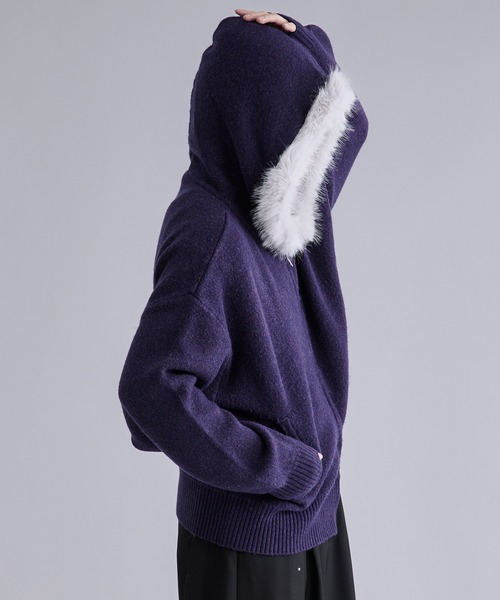 Ellno Loset（エルノロゼット）の「2wayファーフードニットパーカー（パーカー・メンズ・パープル/ブラック・LARGE/MEDIUM/SMALL）」の19枚目の写真