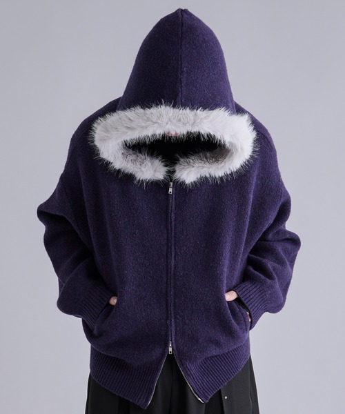 Ellno Loset（エルノロゼット）の「2wayファーフードニットパーカー（パーカー・メンズ・パープル/ブラック・LARGE/MEDIUM/SMALL）」の18枚目の写真